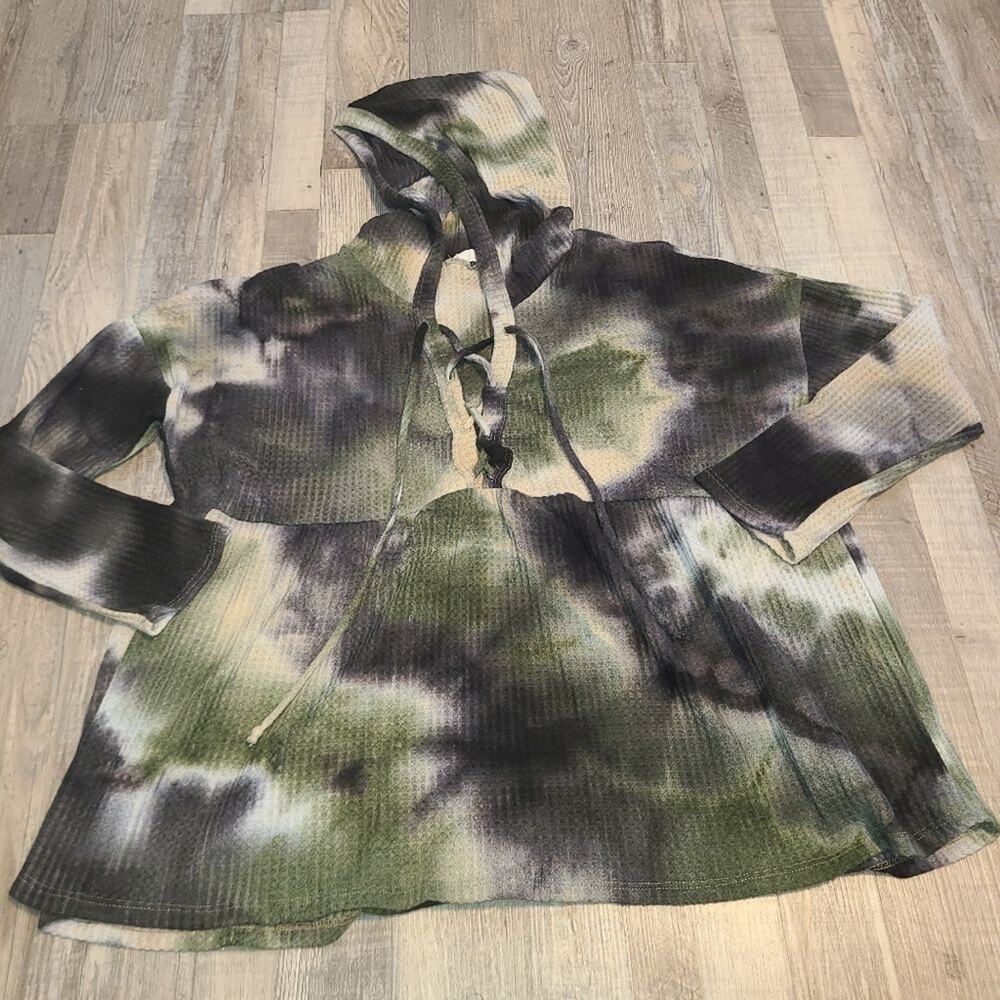 𝅺FSL apparel large womens tie dye long sleeve hoodie style knit sweater